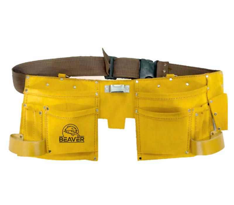 Economy leather tool apron with 11 pockets yellow color