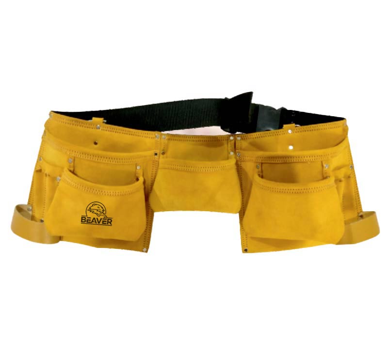 Economy leather tool apron with 11 pockets yellow color