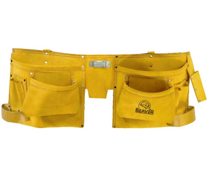 Economy leather tool apron with 11 pockets yellow color