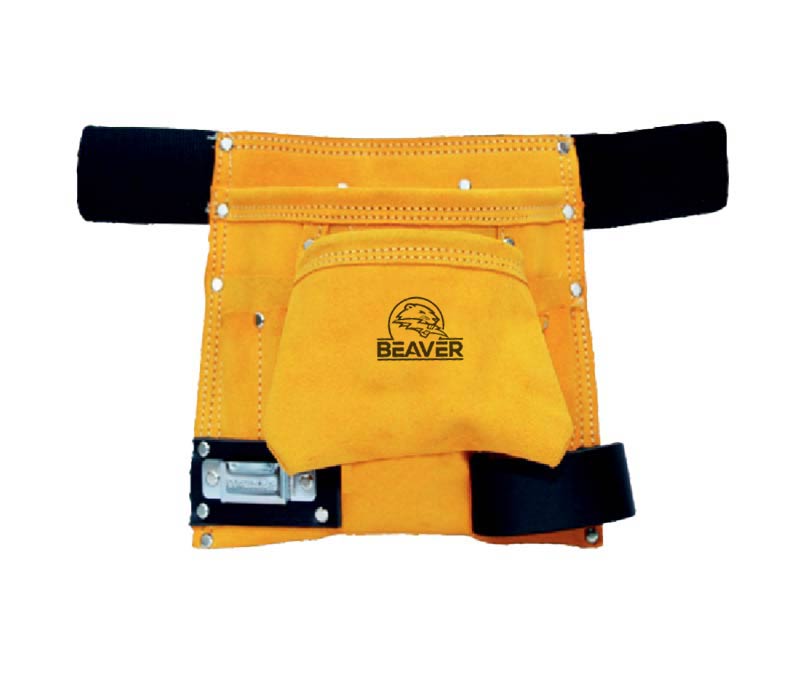 Economy leather tool apron with 8 pockets yellow color