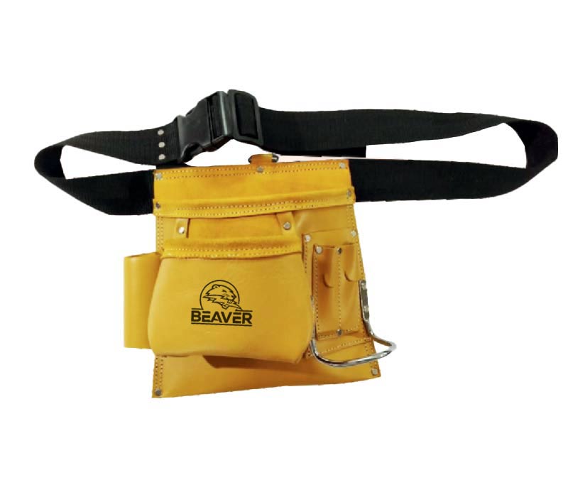 Economy leather tool apron with 5 pockets yellow color