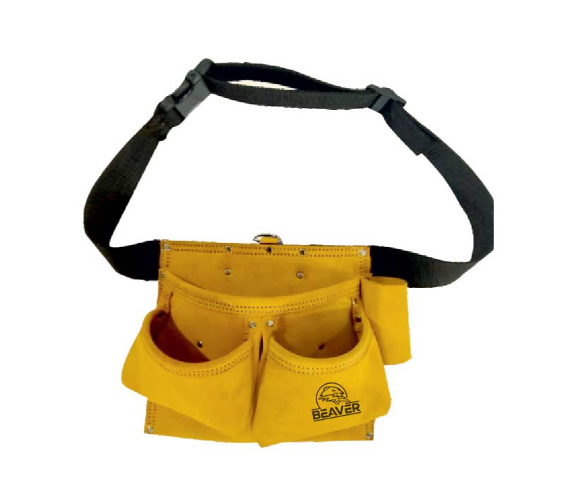 Economy leather tool apron with 4 pockets yellow color
