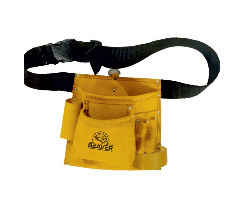 Economy leather tool apron with 5 pockets yellow color