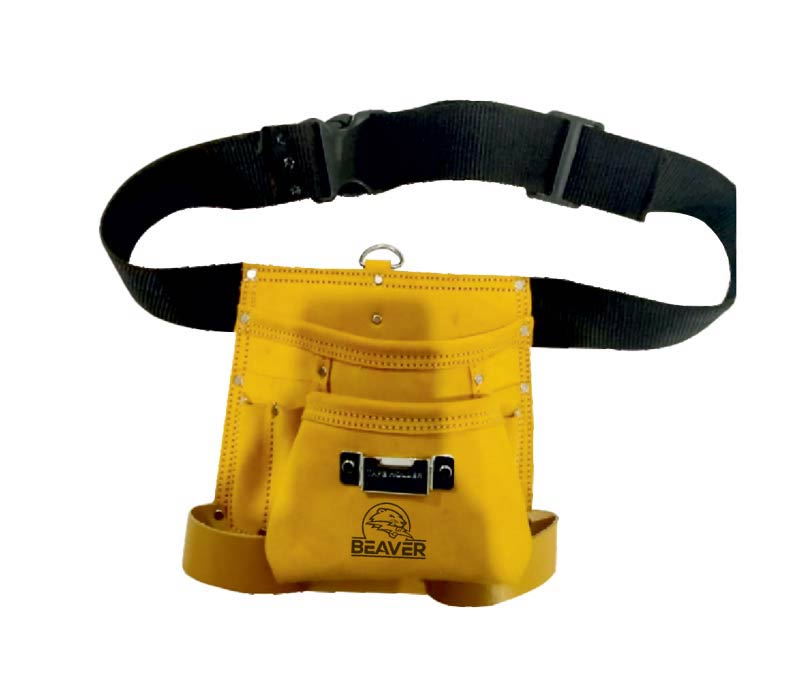 Economy leather tool apron with 8 pockets yellow color