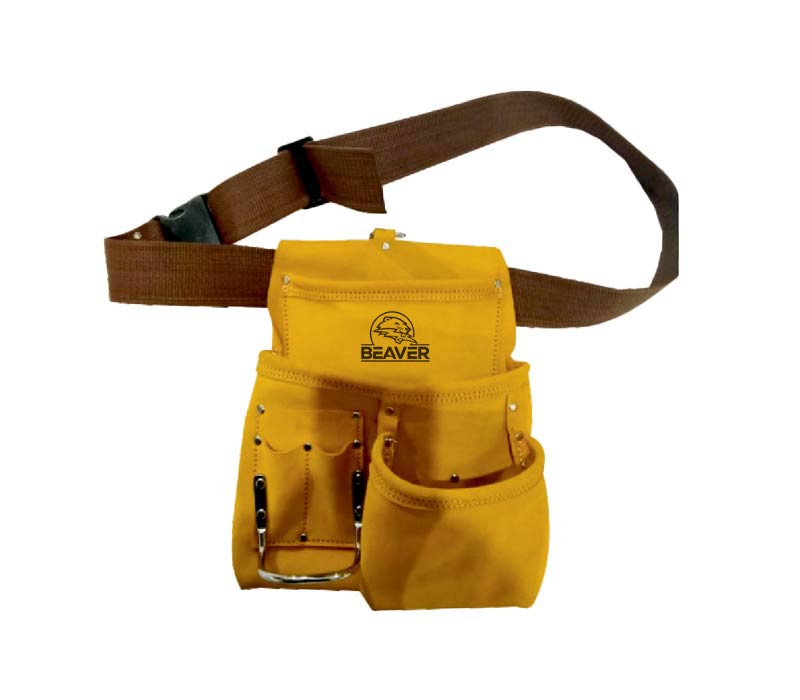 Economy leather tool apron with 6 pockets yellow color