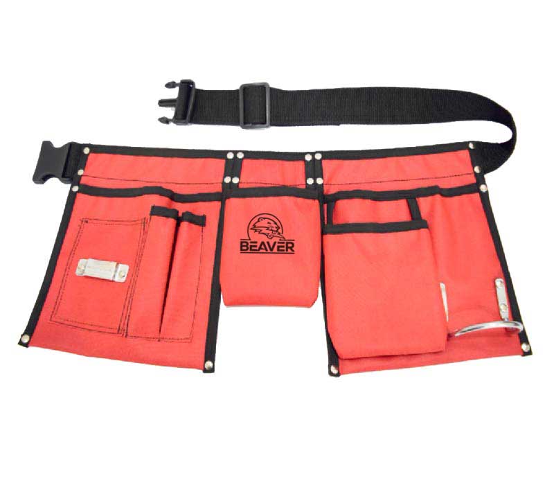 Polyester tool apron with 6 pockets pink black color