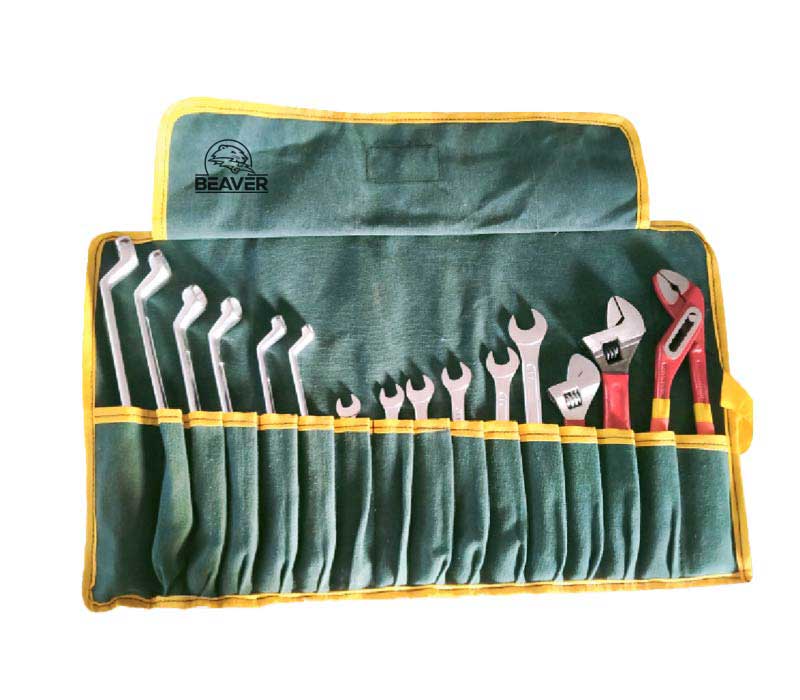 Polyester tool apron with 15 pockets green color