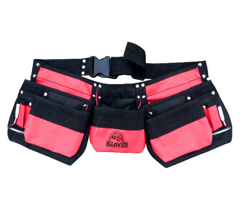 Polyester tool apron with 9 pockets pink black color