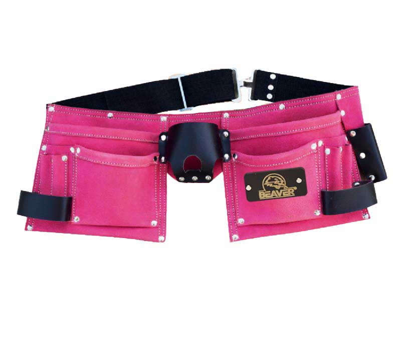 Premium seude leather apron with 11 pockets pink color