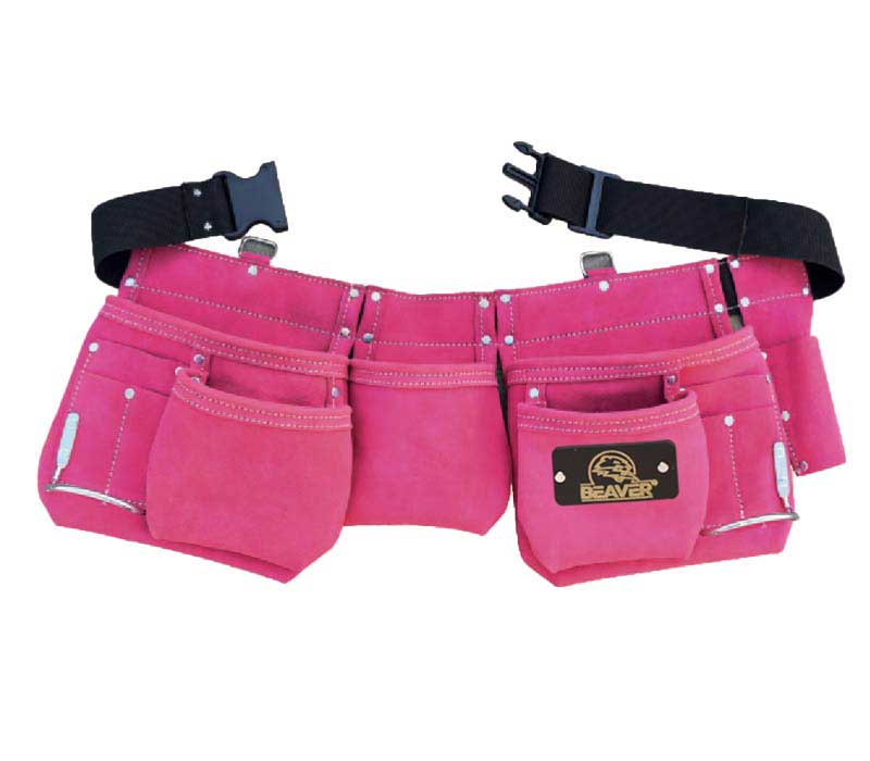 Premium seude leather apron with 11 pockets pink color