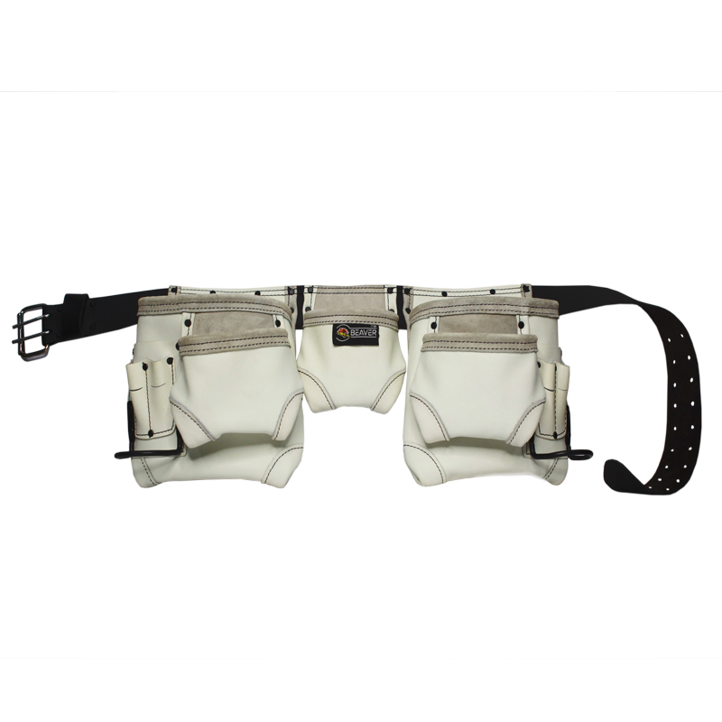 Professional tool apron top grain oil leather with 12 pockets white color