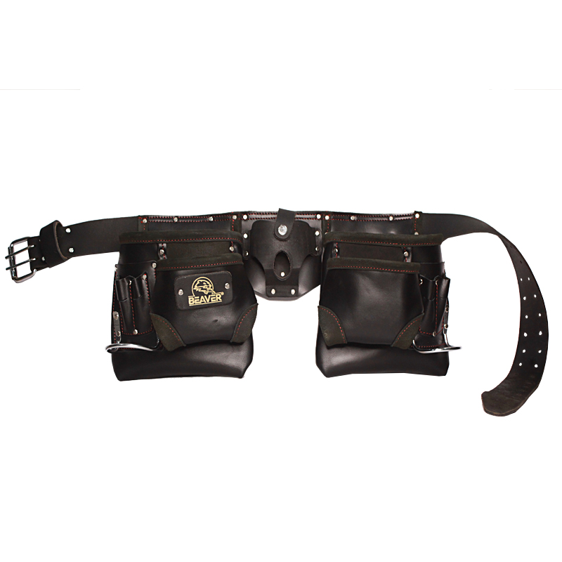 Professional tool apron top grain oil leather with 11 pockets dark brown color