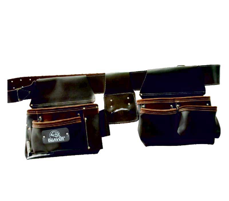 Professional tool apron top grain oil leather with 11 pockets dark brown color