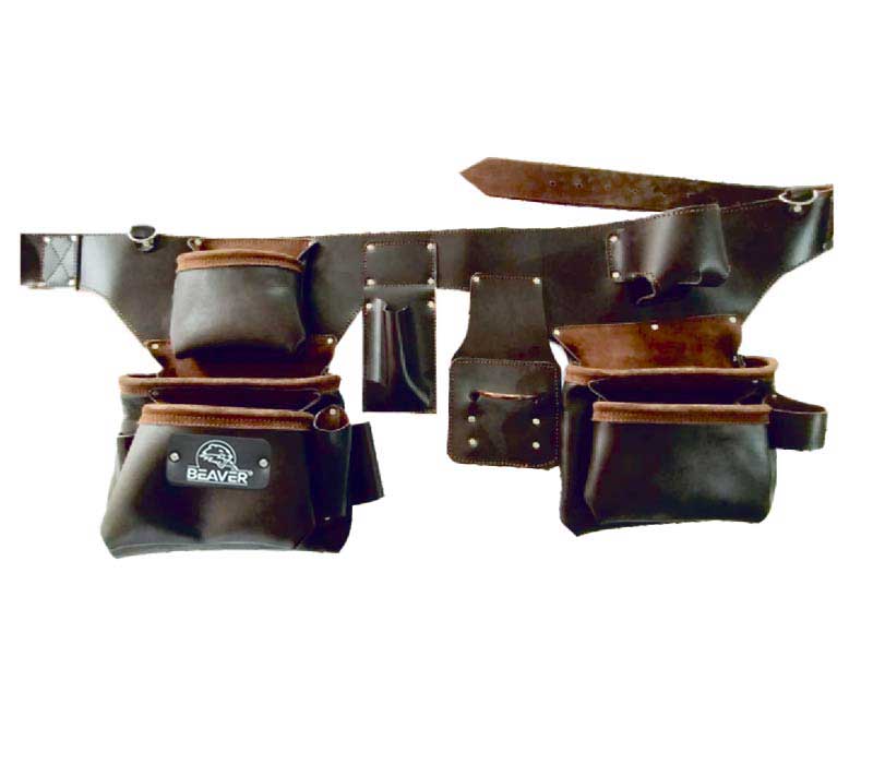Professional tool apron top grain oil leather with 12 pockets dark brown color