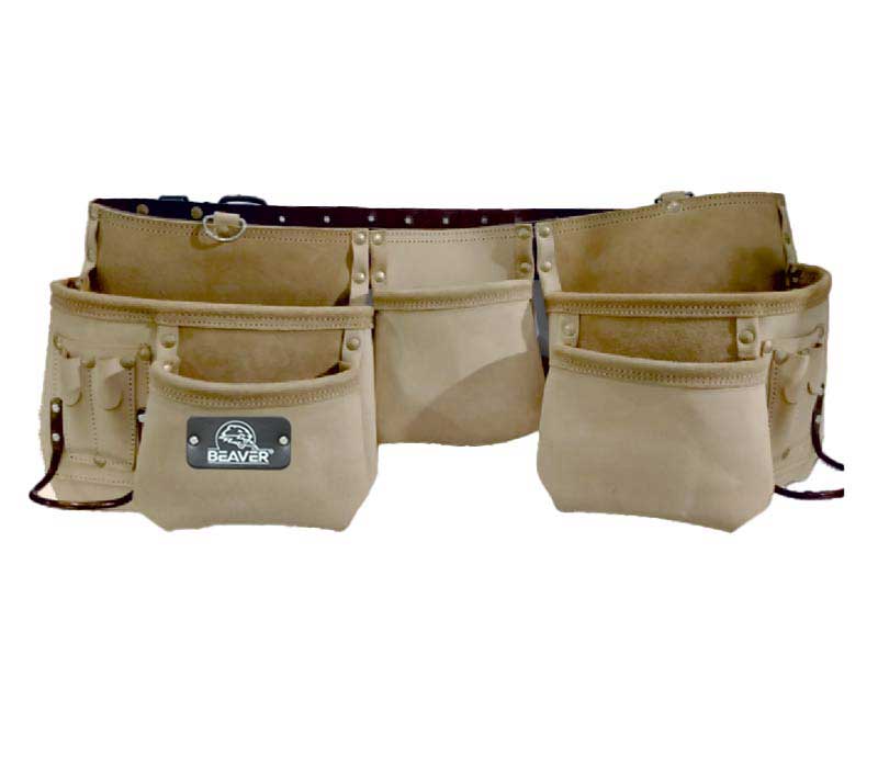 Professional tool apron top grain oil leather with 12 pockets cream color