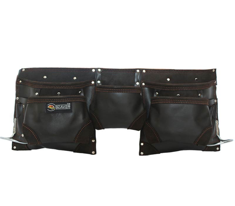 professional split oil tanned leather tool apron with 12 pockets dark brown color