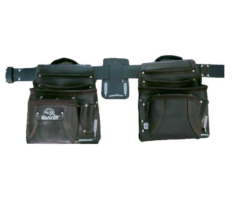 professional split oil tanned leather tool apron with 20 pockets dark brown color