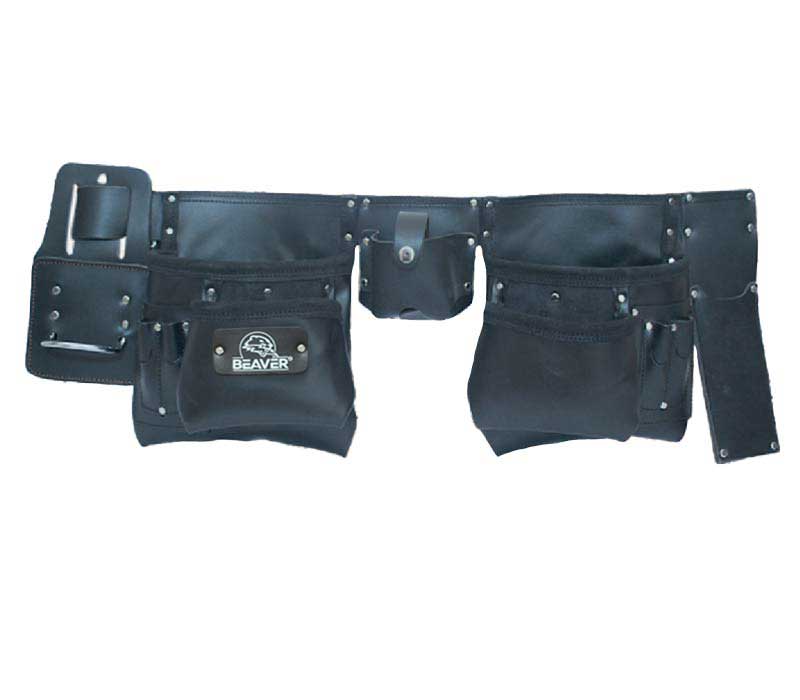 professional split oil tanned leather tool apron with 13 pockets black color