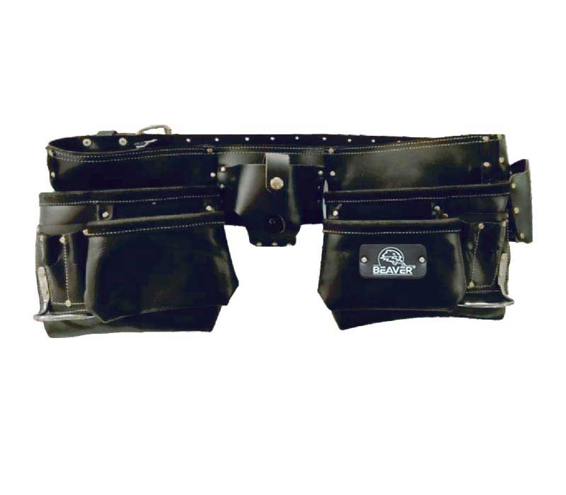professional split oil tanned leather tool apron with 12 pockets black color