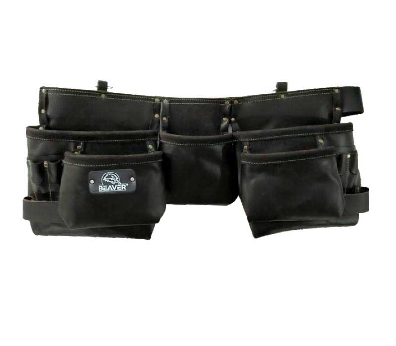 professional split oil tanned leather tool apron with 12 pockets black color
