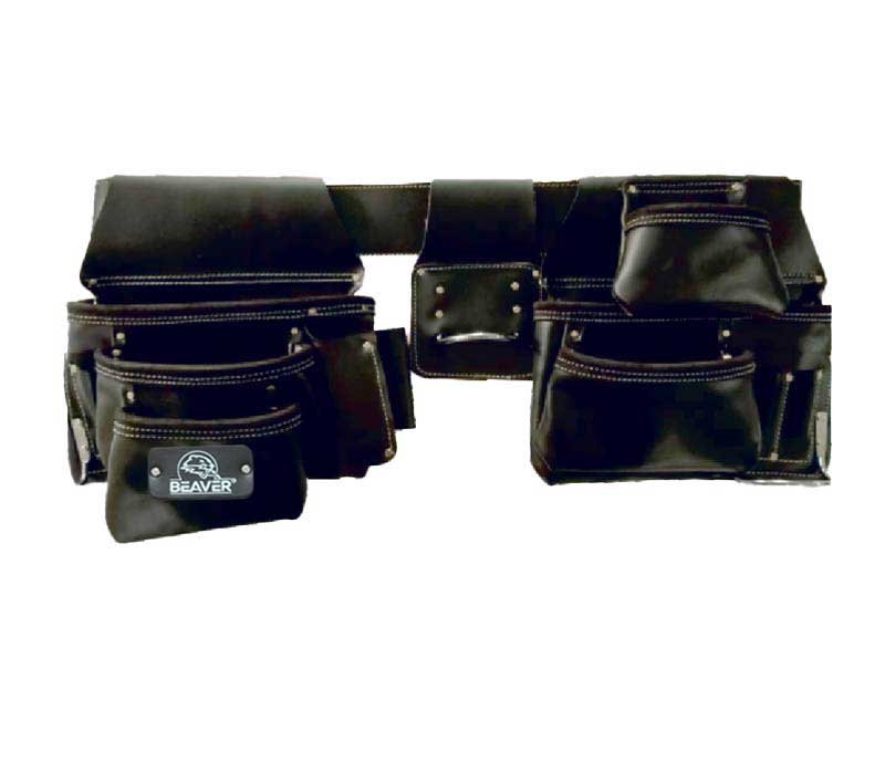 professional split oil tanned leather tool apron with 14 pockets black color