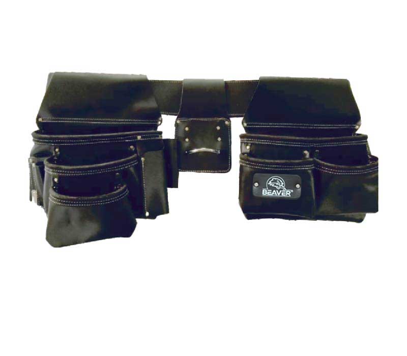 professional split oil tanned leather tool apron with 14 pockets black color