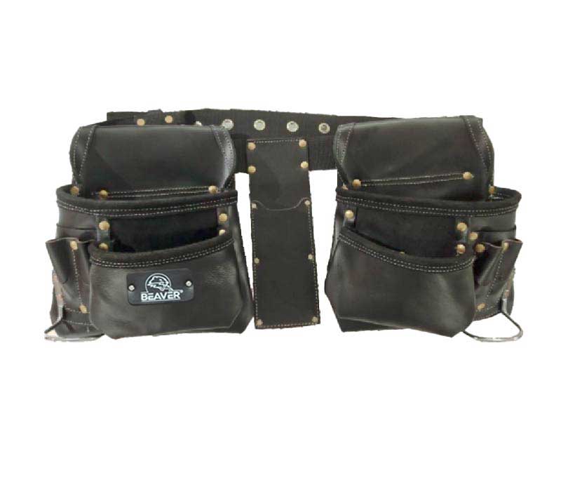 professional split oil tanned leather tool apron with 10 pockets black color