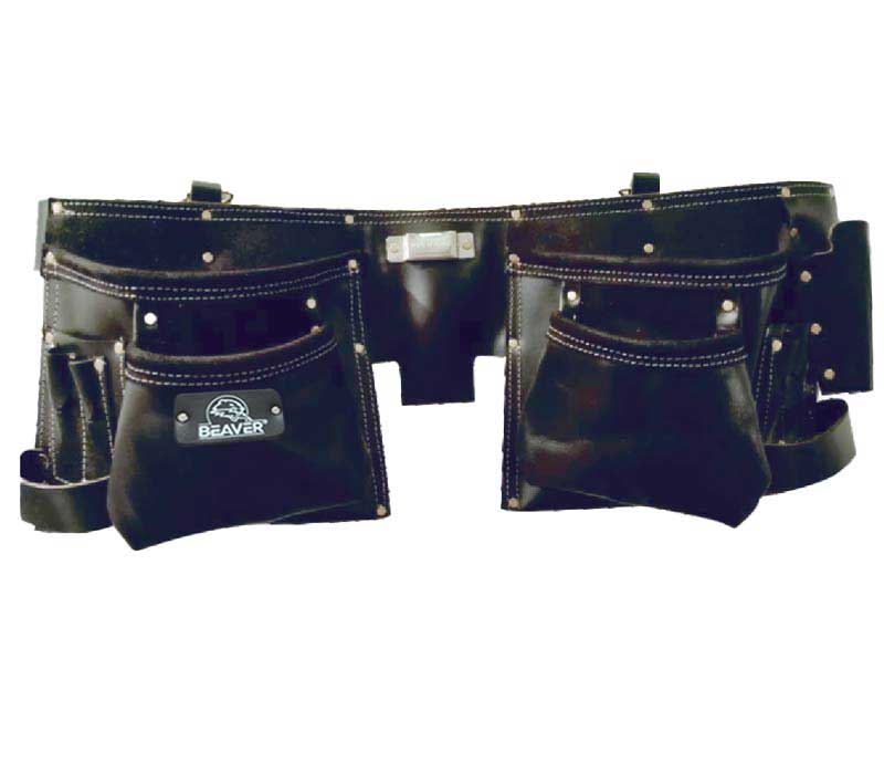professional split oil tanned leather tool apron with 11 pockets black color