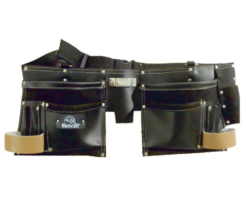 professional split oil tanned leather tool apron with 11 pockets black color