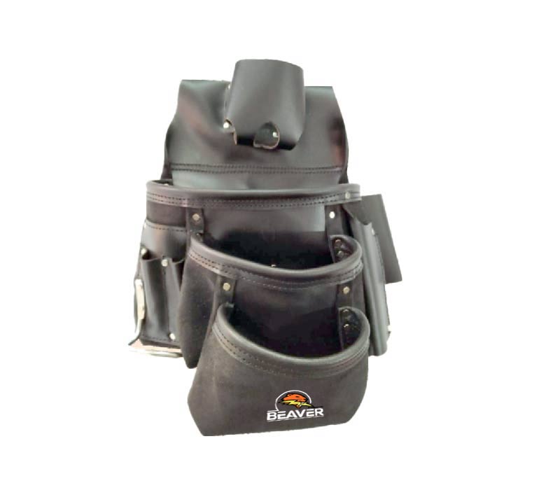 split leather tool pouches oil tanned with 6 pockets black color
