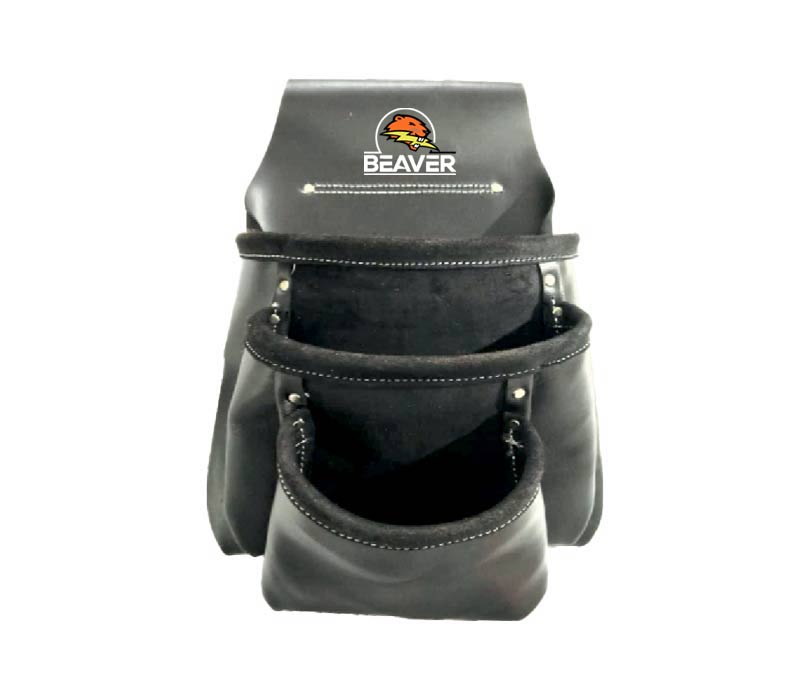 split leather tool pouches oil tanned with 3 pockets black color