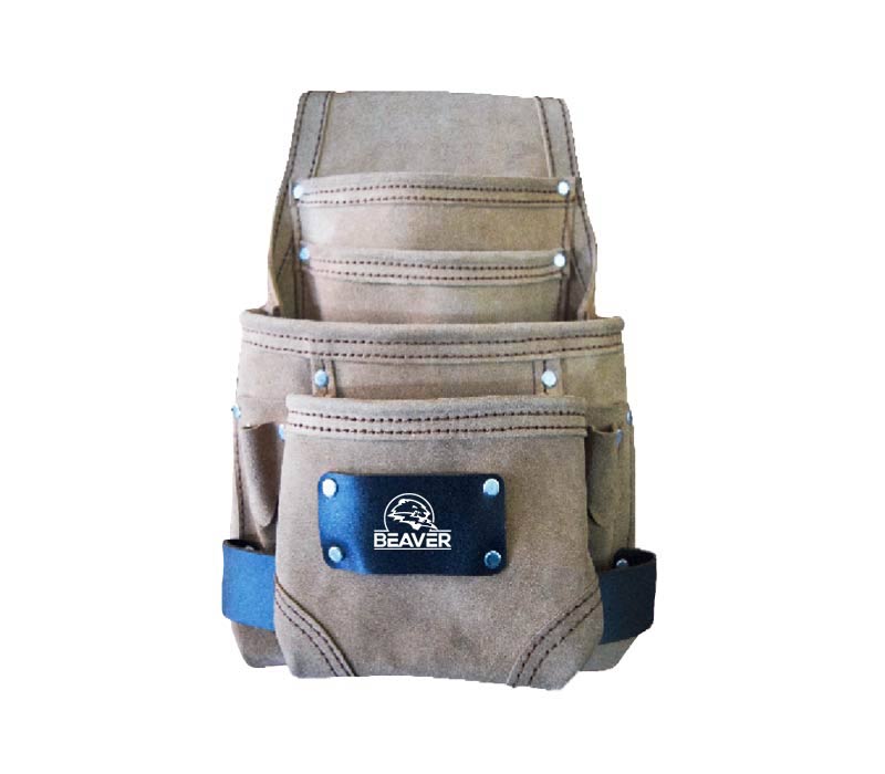 Suede leather tool pouch with 10 pockets natural white color